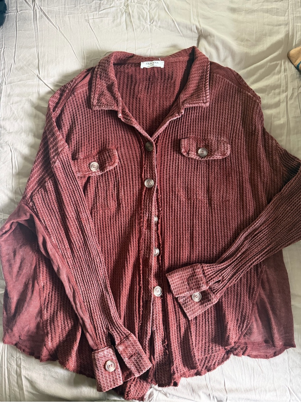 Washed deep burgundy-acid wash Shacket - Women's - Picture 2 of 4